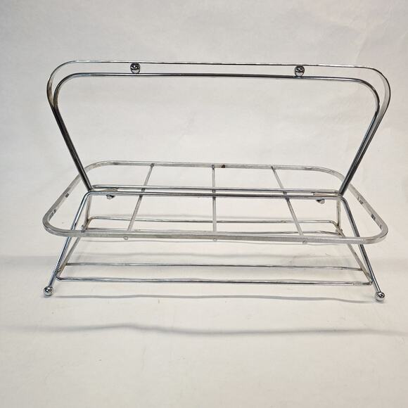 Mid Century Dorothy Thorpe 8 Slot Silver Floral Embossed Metal Glass Caddy - Picture 1 of 10